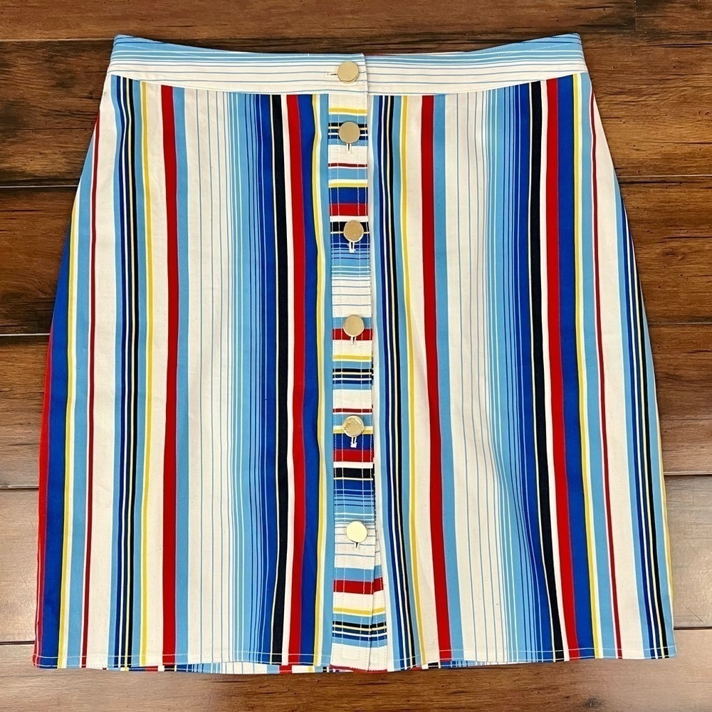 Brooks Brothers Coastal Nautical Stripe Button Front A-Line Skirt - Size 6 - Picture 2 of 7